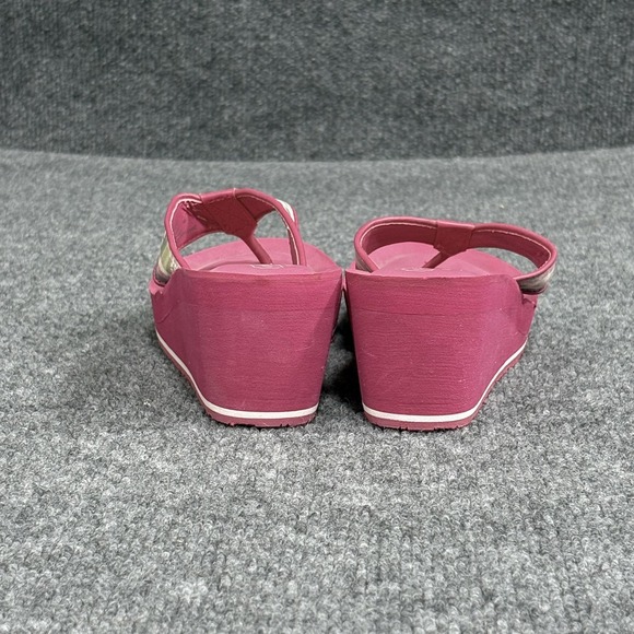 Coach Wedge Flip Flop Sandals Womens Pink Plaid Platform Thong Shoes Logo Jaicee - Picture 5 of 16